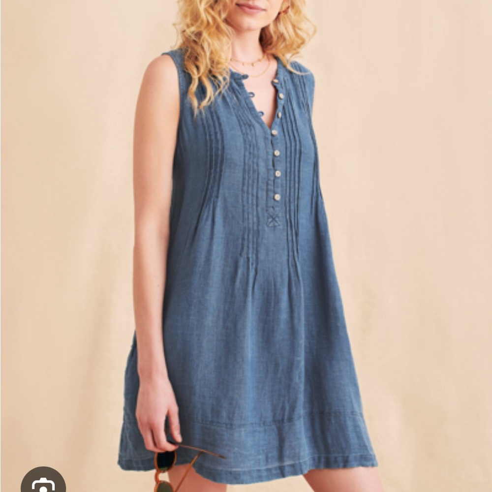 Faherty dream gauze cotton isha dress in Stormy Seas vintage blue size M